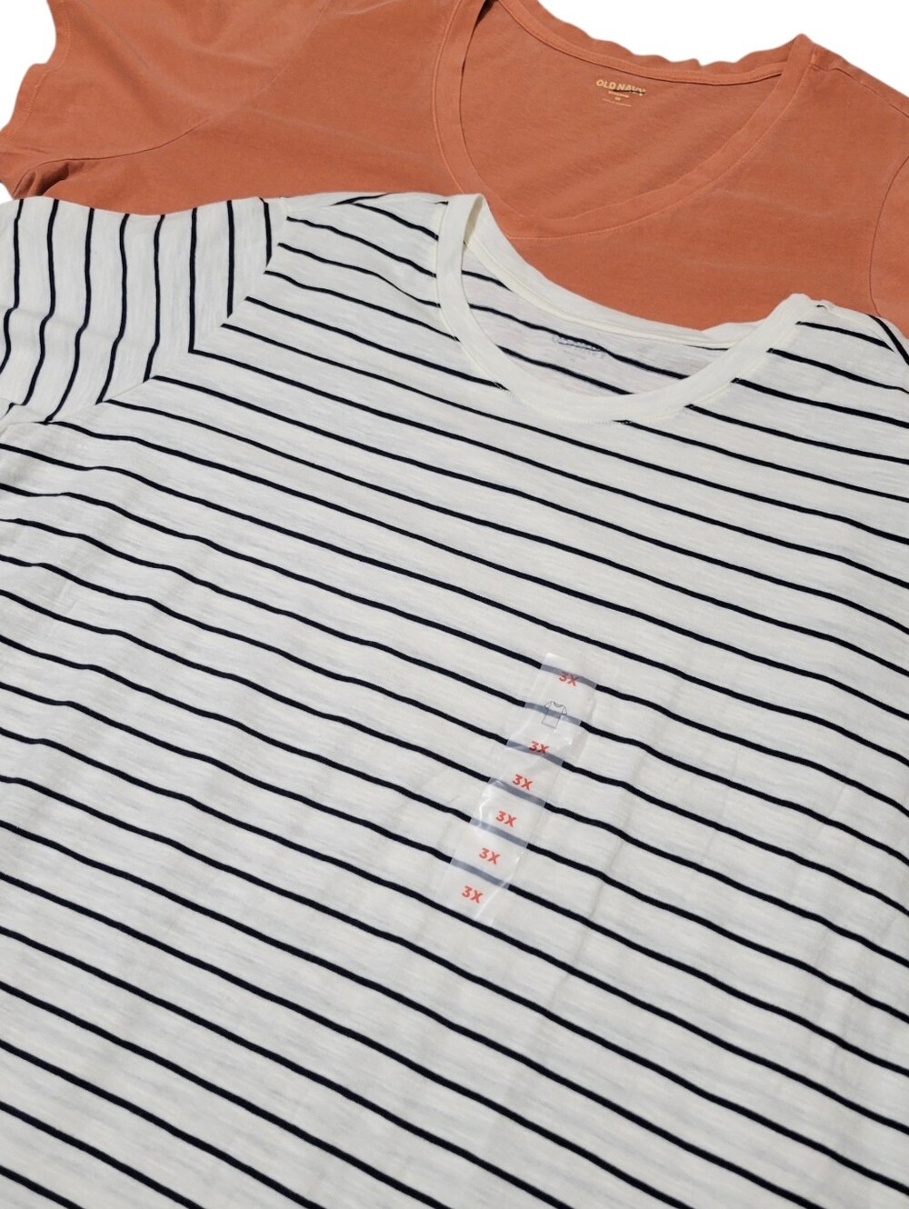 x2 NWT 100% Cotton Old Navy Short Sleeve Tees Plus Size 3x Orange Stripes